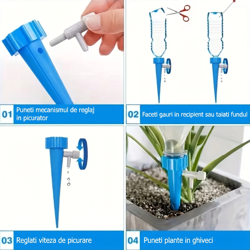 AQUADRIP 12 – Picurătoare automată pentru plante – Set 12 bucăți, udare inteligentă fără efort