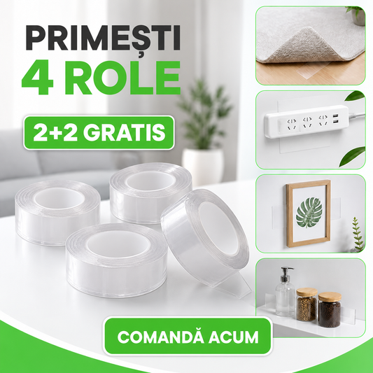 2+2 GRATIS - BANDĂ DUBLU ADEZIVĂ SILICON 3M - LIPEȘTE TOTUL, INVIZIBIL (GRIPTAPE)