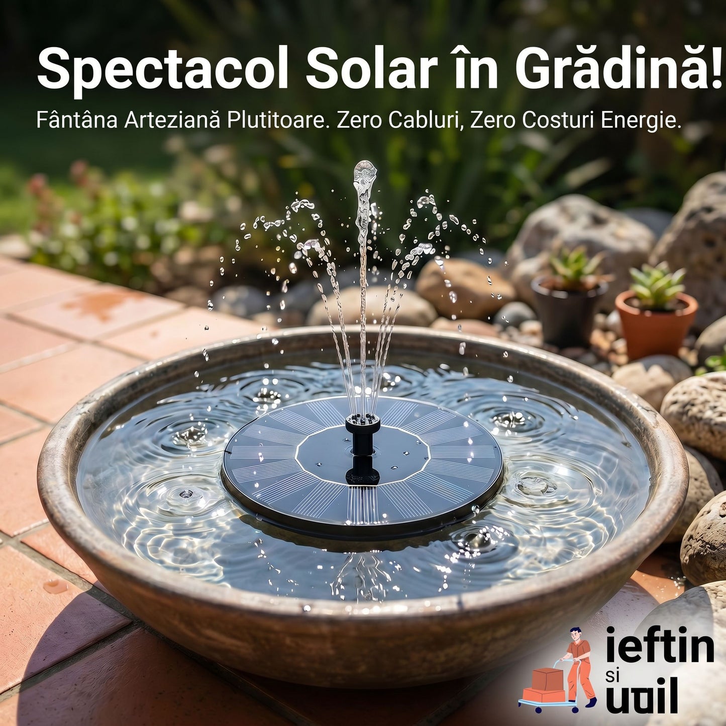 SUNFOUNTAIN – Fântână solară plutitoare – Spectacol de apă în grădină, iaz sau piscină