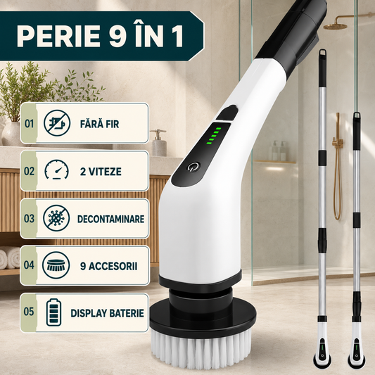 PERIE ELECTRICĂ ROTATIVĂ 9 ÎN 1 - CURĂȚĂ RAPID GRESIE ȘI JANTE (SPINCLEAN)