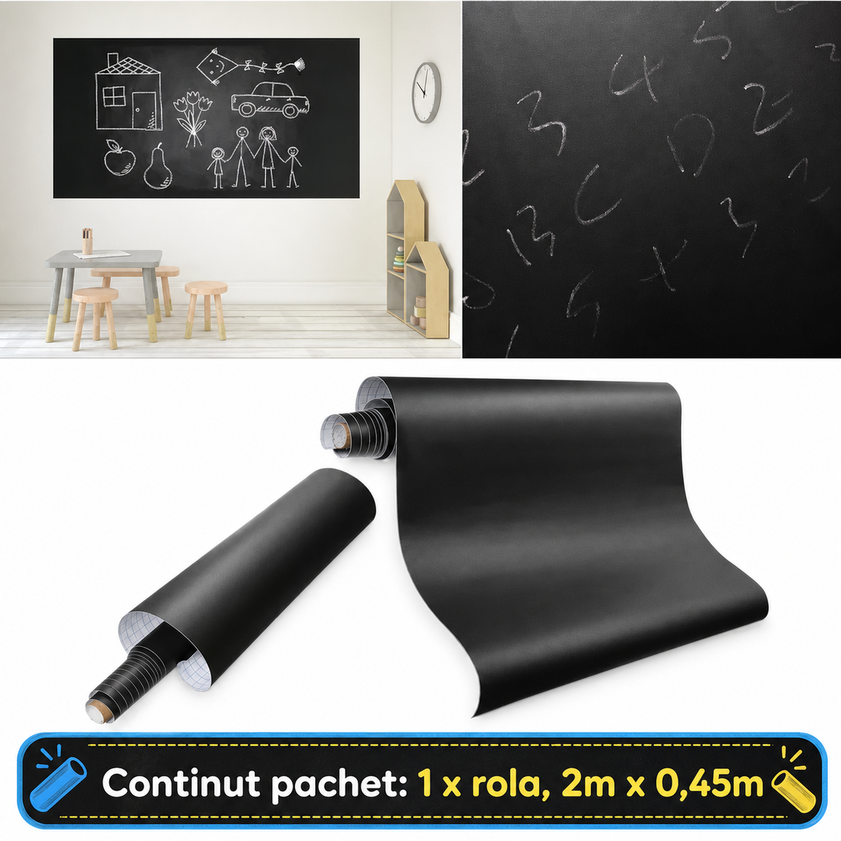 TABLĂ DE SCRIS AUTOCOLANTĂ PENTRU COPII - SPAȚIU DE JOACĂ PE PERETE (WALLDOODLE)