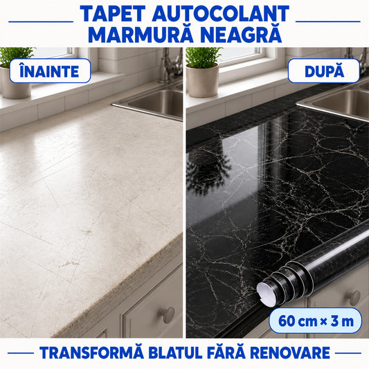 TAPET AUTOCOLANT MARMURĂ NEAGRĂ 60×300CM - MOBILA TA, TRANSFORMATĂ INSTANT (BLACKMARBLE)