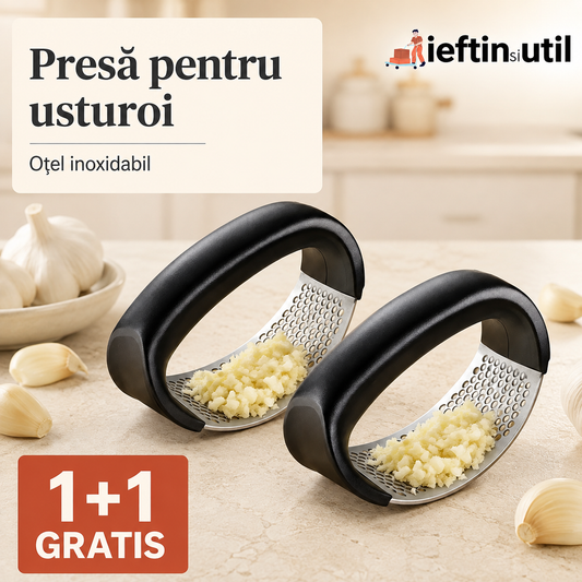1+1 GRATIS - PRESĂ USTUROI INOX, SET 2 BUCĂȚI - RAPID ȘI PRACTIC (GARLICPRESS)