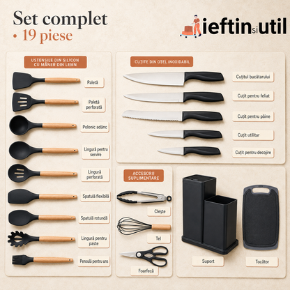 SET 19 USTENSILE DE BUCĂTĂRIE - REZISTENTE LA CĂLDURĂ (CHEFTOOLS PRO)