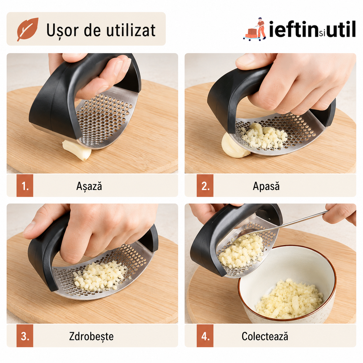 1+1 GRATIS - PRESĂ USTUROI INOX, SET 2 BUCĂȚI - RAPID ȘI PRACTIC (GARLICPRESS)