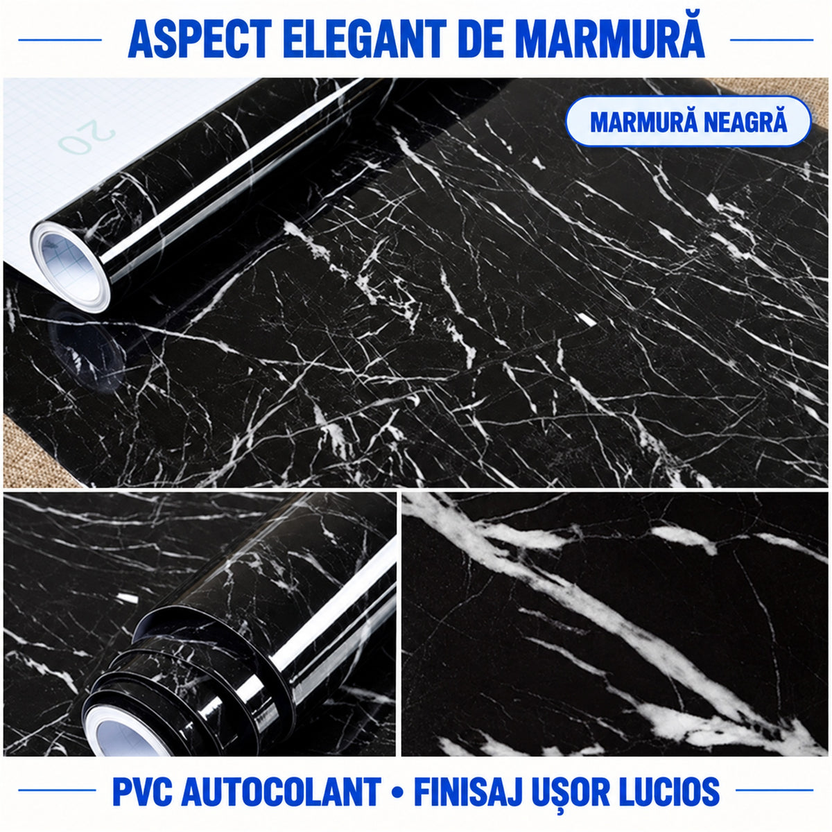 TAPET AUTOCOLANT MARMURĂ NEAGRĂ 60×300CM - MOBILA TA, TRANSFORMATĂ INSTANT (BLACKMARBLE)