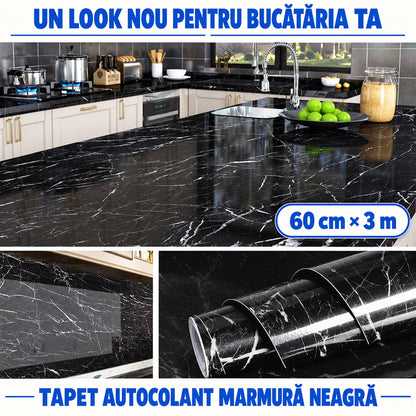 TAPET AUTOCOLANT MARMURĂ NEAGRĂ 60×300CM - MOBILA TA, TRANSFORMATĂ INSTANT (BLACKMARBLE)