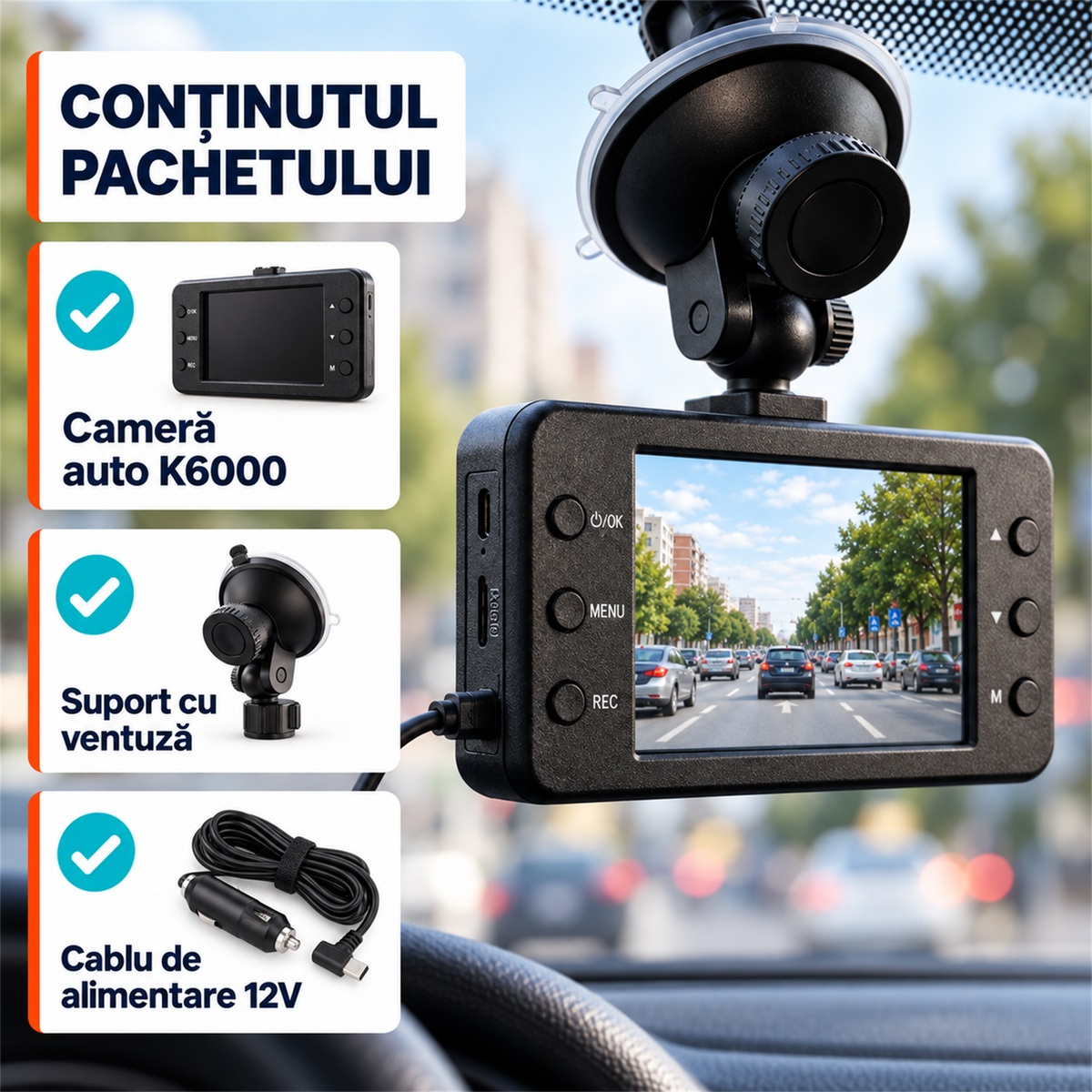 CAMERĂ AUTO HD CU SENZOR DE MIȘCARE - FILMARE ȘI NOAPTEA (K6000)