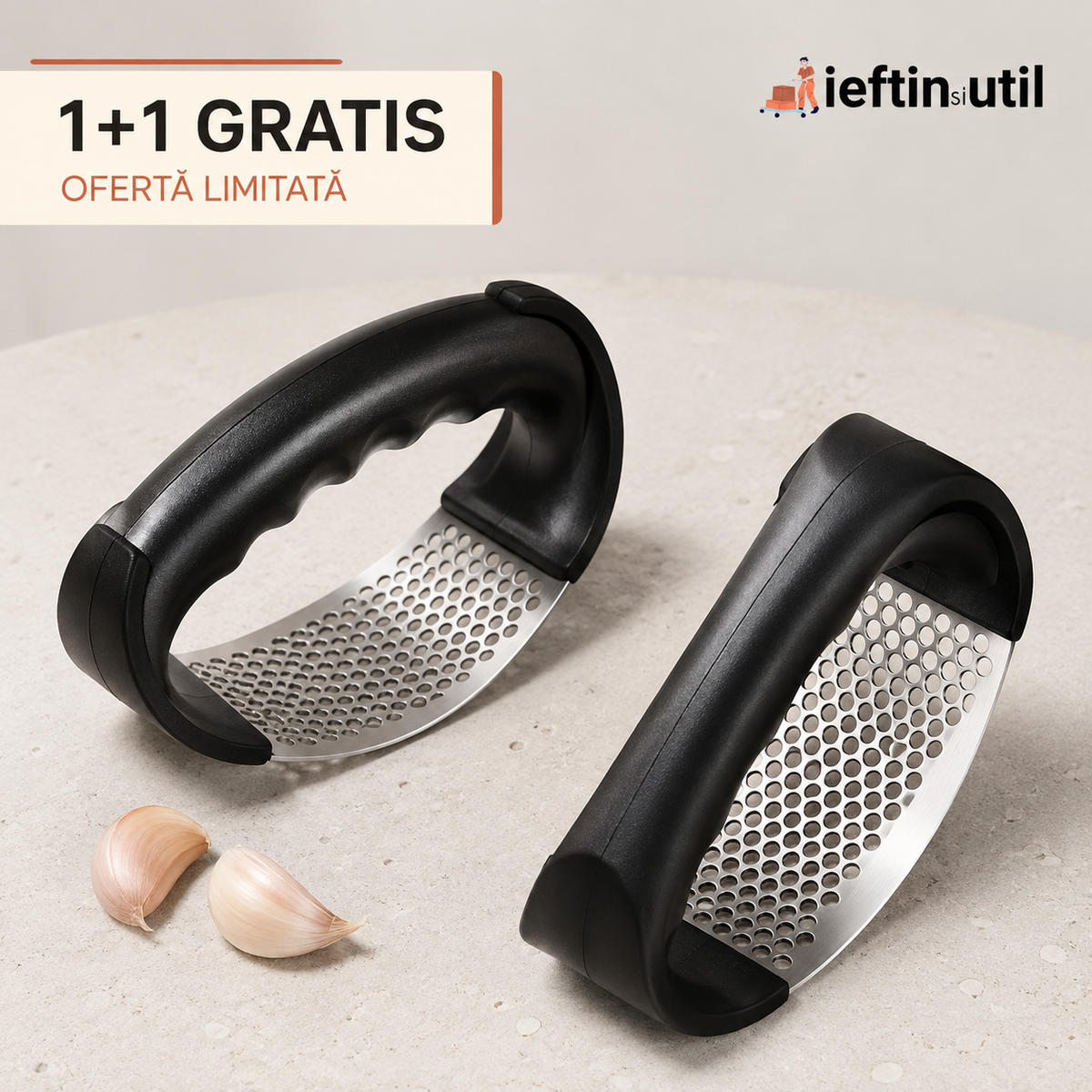 1+1 GRATIS - PRESĂ USTUROI INOX, SET 2 BUCĂȚI - RAPID ȘI PRACTIC (GARLICPRESS)
