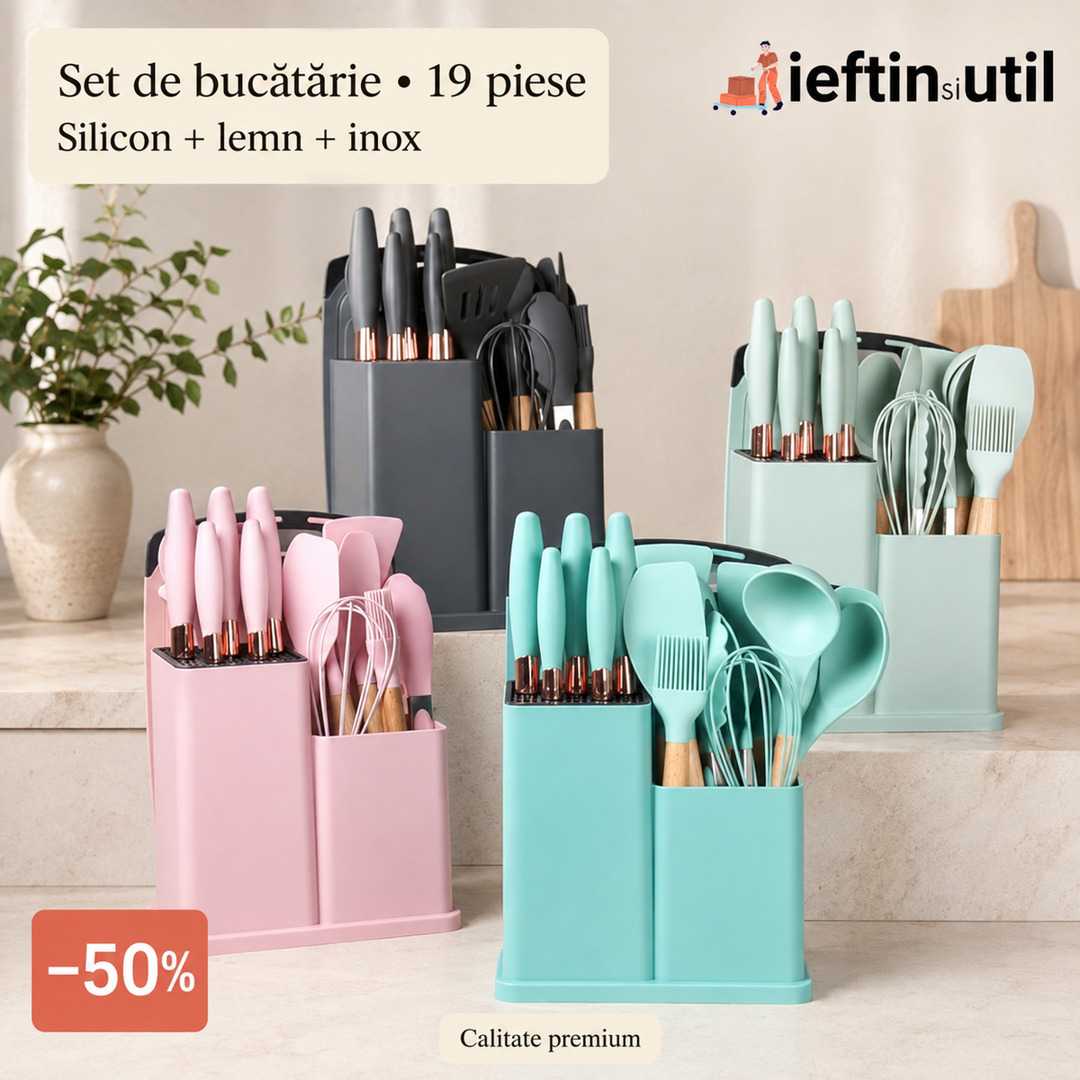 SET 19 USTENSILE DE BUCĂTĂRIE - REZISTENTE LA CĂLDURĂ (CHEFTOOLS PRO)
