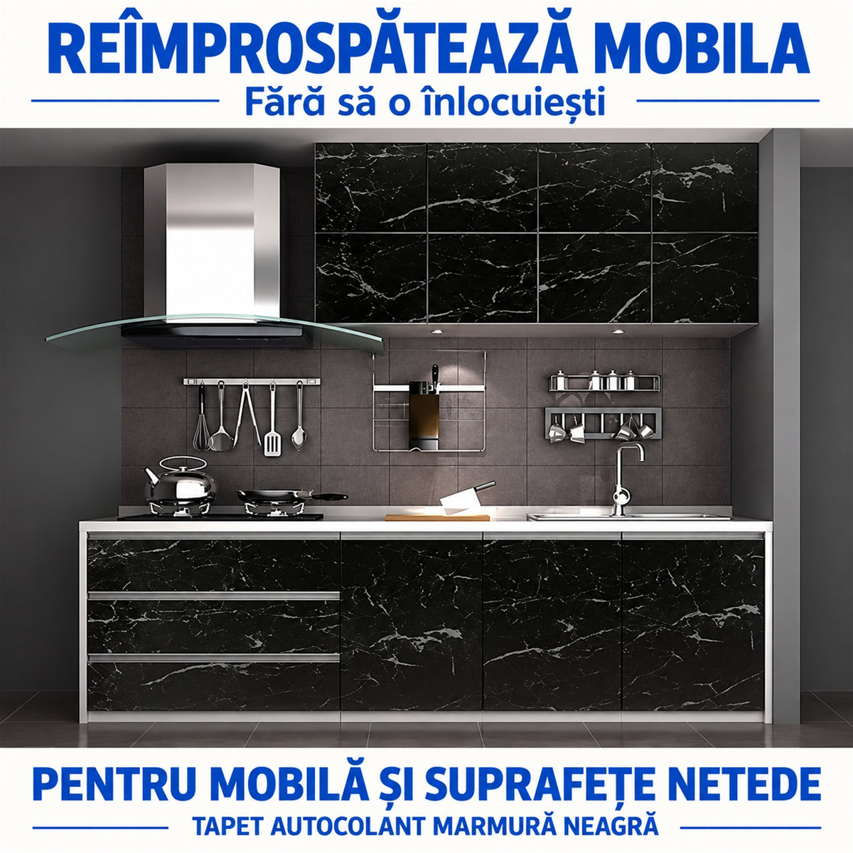 TAPET AUTOCOLANT MARMURĂ NEAGRĂ 60×300CM - MOBILA TA, TRANSFORMATĂ INSTANT (BLACKMARBLE)