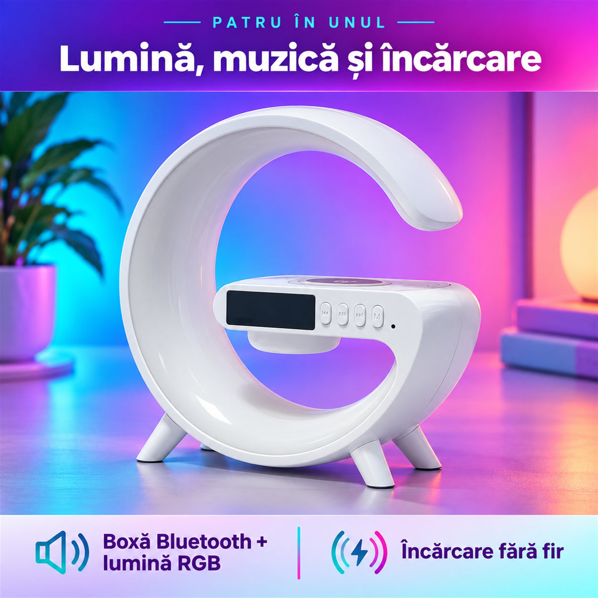 LAMPĂ SMART 4-ÎN-1, LED + BOXĂ BLUETOOTH - AMBIANȚĂ INSTANT (LUMISOUND)