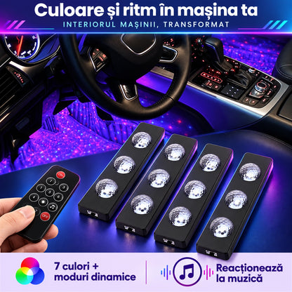 LUMINI LED AUTO 7 CULORI CU CONTROL MUZICAL - AMBIANȚĂ ÎN MAȘINĂ (MUSICGLOW)
