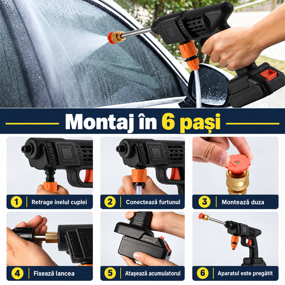 PISTOL DE SPĂLAT CU PRESIUNE, 2 ACUMULATORI - CURĂȚENIE PUTERNICĂ (POWERWASH)