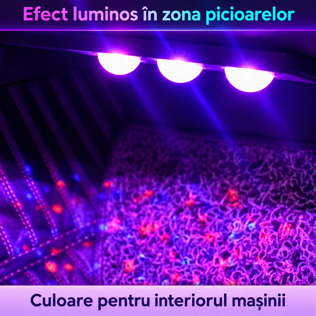 LUMINI LED AUTO 7 CULORI CU CONTROL MUZICAL - AMBIANȚĂ ÎN MAȘINĂ (MUSICGLOW)