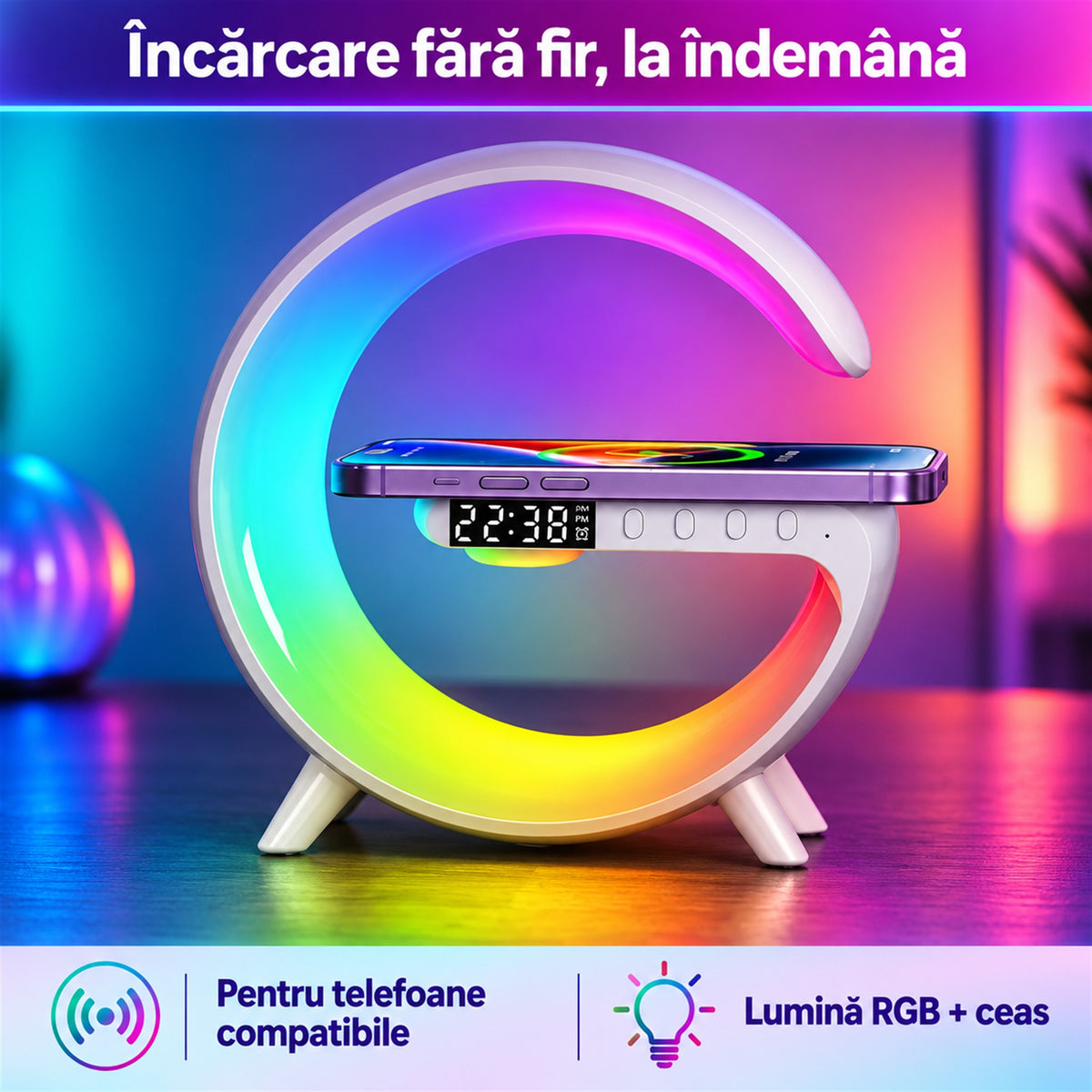 LAMPĂ SMART 4-ÎN-1, LED + BOXĂ BLUETOOTH - AMBIANȚĂ INSTANT (LUMISOUND)