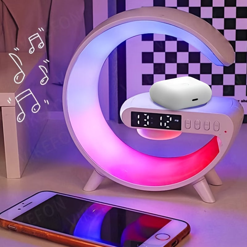 LUMISOUND 4in1 – Lampă Smart LED cu RGB, Boxă Bluetooth, Ceas și Încărcător Wireless