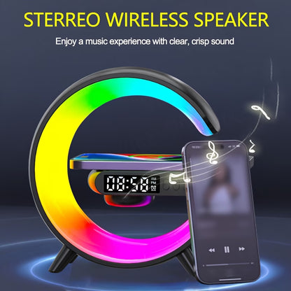 LUMISOUND 4in1 – Lampă Smart LED cu RGB, Boxă Bluetooth, Ceas și Încărcător Wireless