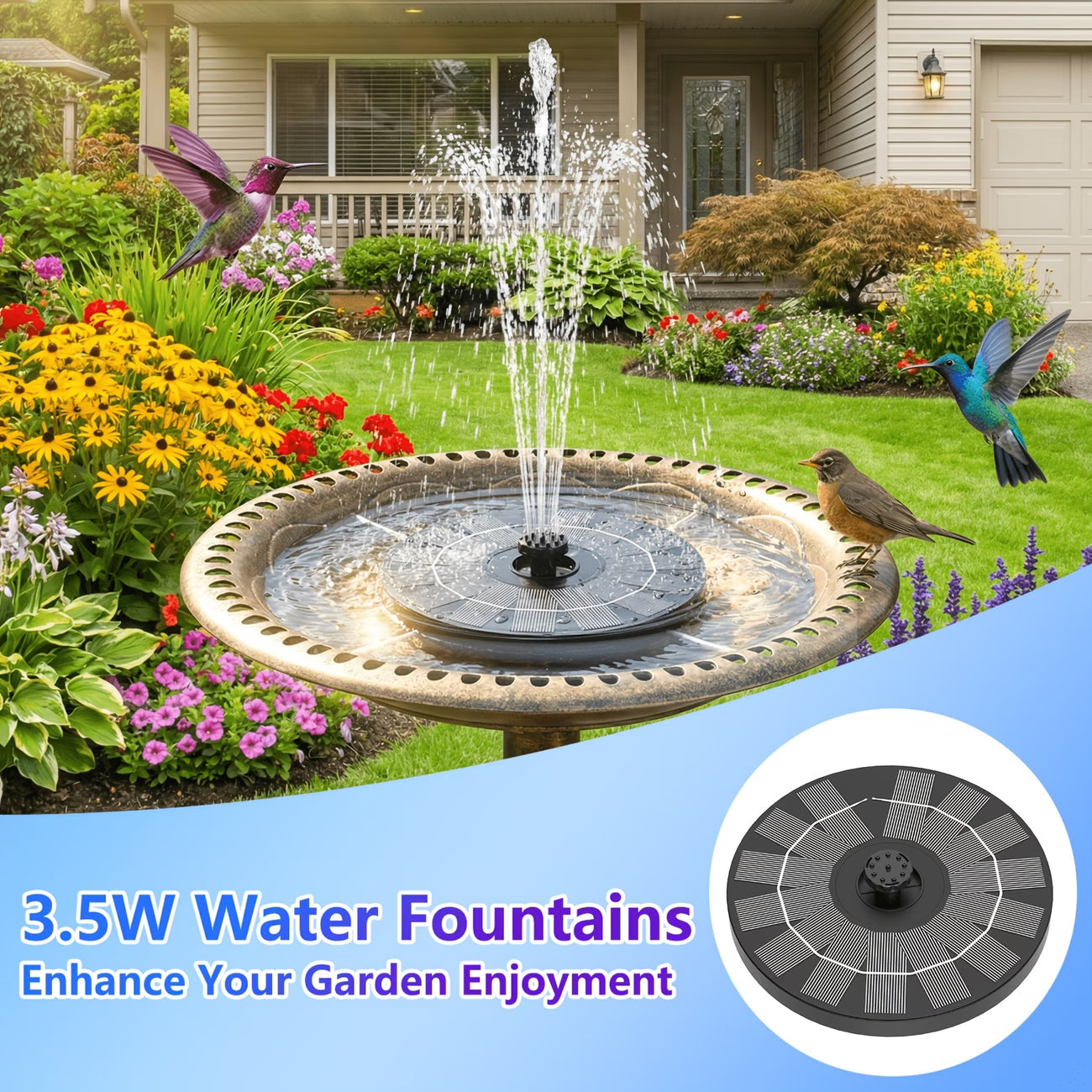 SUNFOUNTAIN – Fântână solară plutitoare – Spectacol de apă în grădină, iaz sau piscină