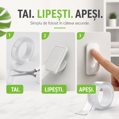 2+2 GRATIS - BANDĂ DUBLU ADEZIVĂ SILICON 3M - LIPEȘTE TOTUL, INVIZIBIL (GRIPTAPE)