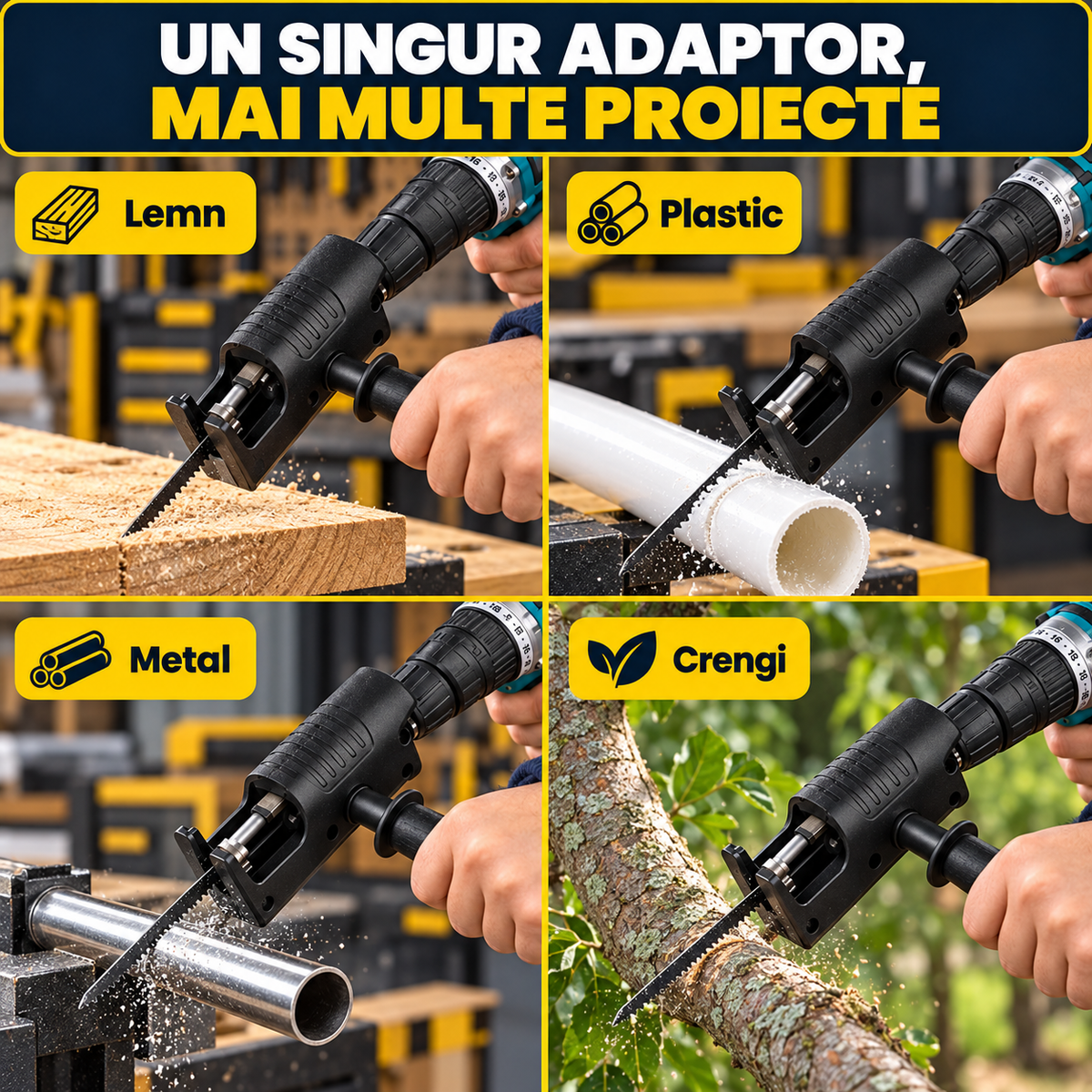 ADAPTOR FIERĂSTRĂU PENTRU BORMAȘINĂ - TAIE LEMN ȘI METAL (SAWDRIVE)