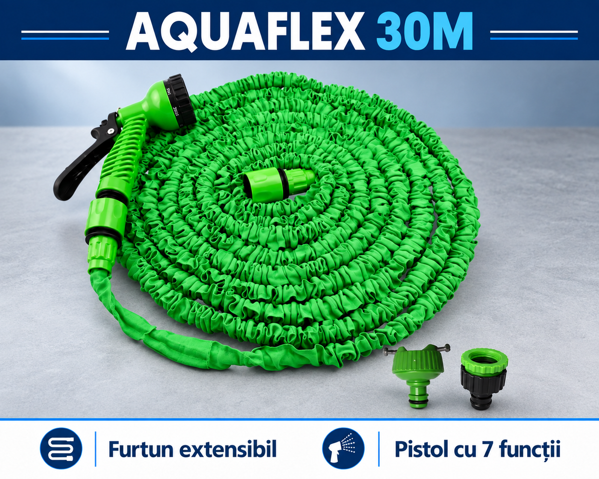 FURTUN EXTENSIBIL 30M CU PISTOL - UDARE UȘOARĂ (AQUAFLEX)