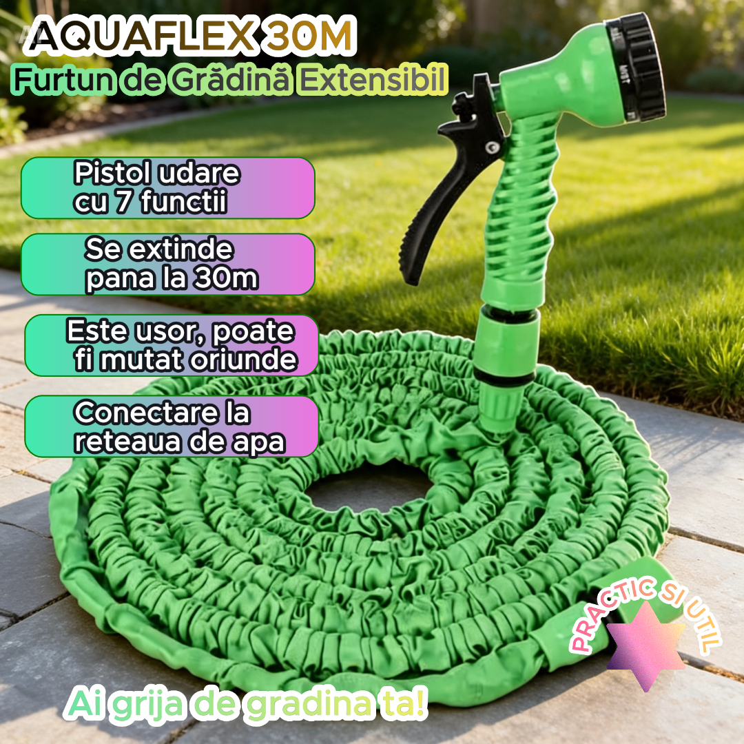 FURTUN EXTENSIBIL 30M CU PISTOL - UDARE UȘOARĂ (AQUAFLEX)