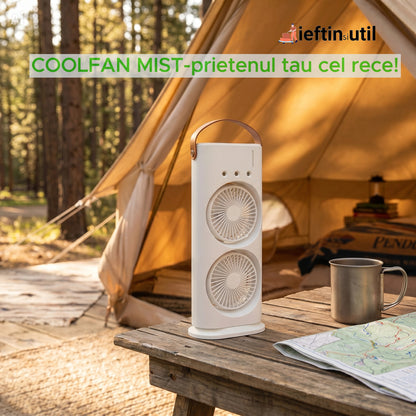 COOLFAN MIST – Ventilator Portabil cu Pulverizare 360°, USB, 3 Trepte, Lumină Ambientală