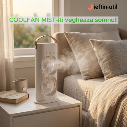 COOLFAN MIST – Ventilator Portabil cu Pulverizare 360°, USB, 3 Trepte, Lumină Ambientală