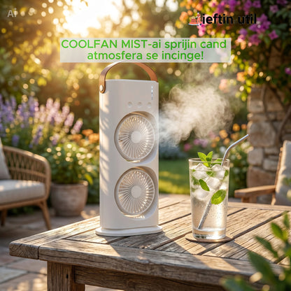 COOLFAN MIST – Ventilator Portabil cu Pulverizare 360°, USB, 3 Trepte, Lumină Ambientală