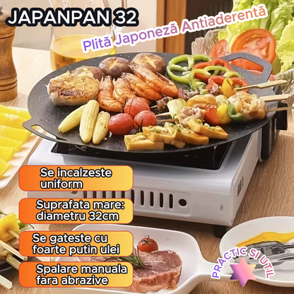 JAPANPAN 32 – Plită Japoneză Antiaderentă, Gătit Uniform pe Toată Suprafața, 1+1