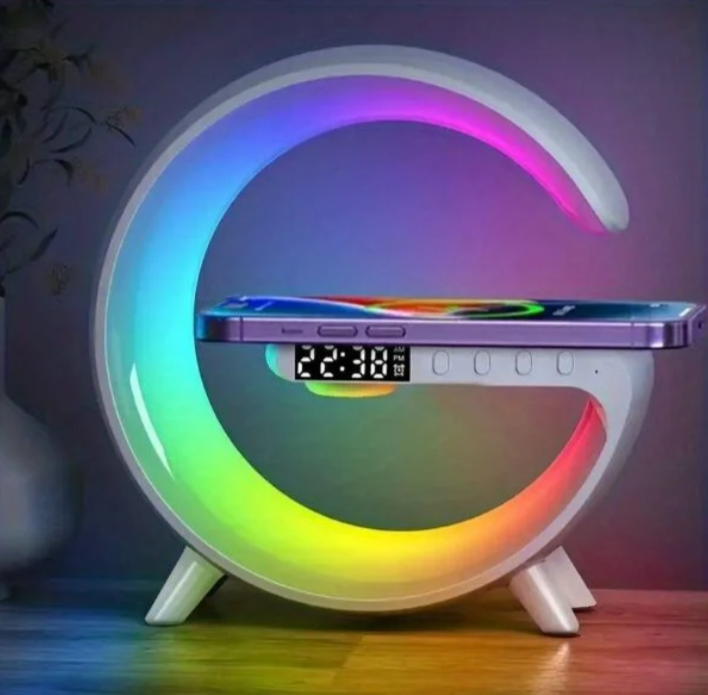 LUMISOUND 4in1 – Lampă Smart LED cu RGB, Boxă Bluetooth, Ceas și Încărcător Wireless