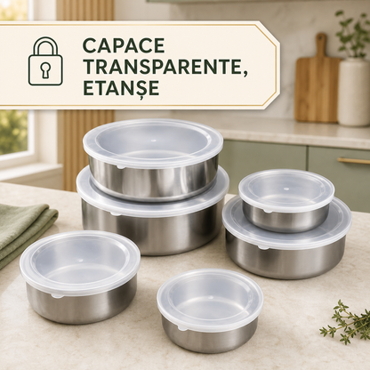 1+1 GRATIS - SET 5 BOLURI INOX CU CAPAC - PROSPEȚIME GARANTATĂ (INOXBOWL)