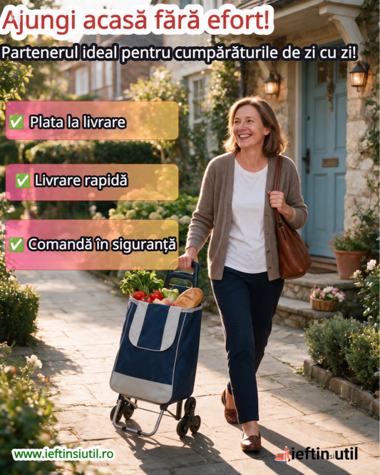STAIRROLL 25 – Cărucior pentru Cumpărături cu Roți Triple pentru Trepte, până la 25 kg