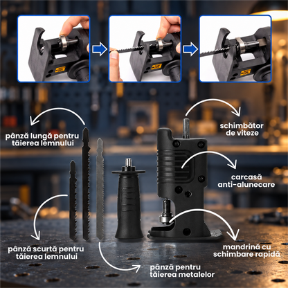 ADAPTOR FIERĂSTRĂU PENTRU BORMAȘINĂ - TAIE LEMN ȘI METAL (SAWDRIVE)