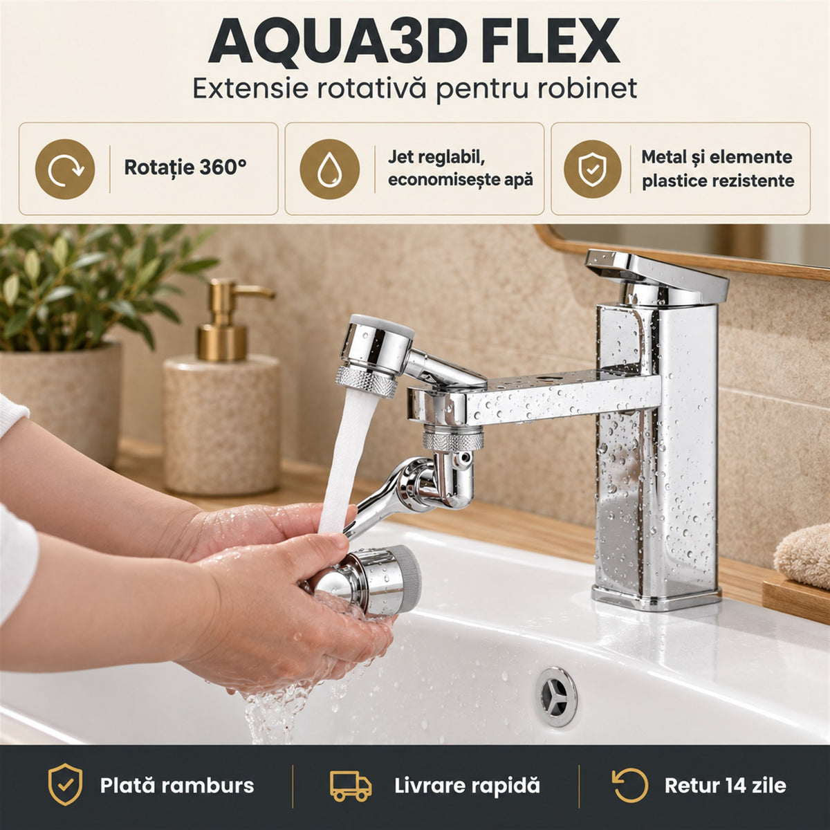 EXTENSIE ROBINET 360° - ECONOMISEȘTE APĂ INSTANT (AQUA3D FLEX)