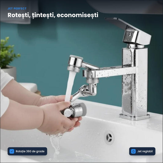 AQUA3D FLEX – Extensie Metalică Rotativă pentru Robinet, Jet Reglabil și Economie de Apă