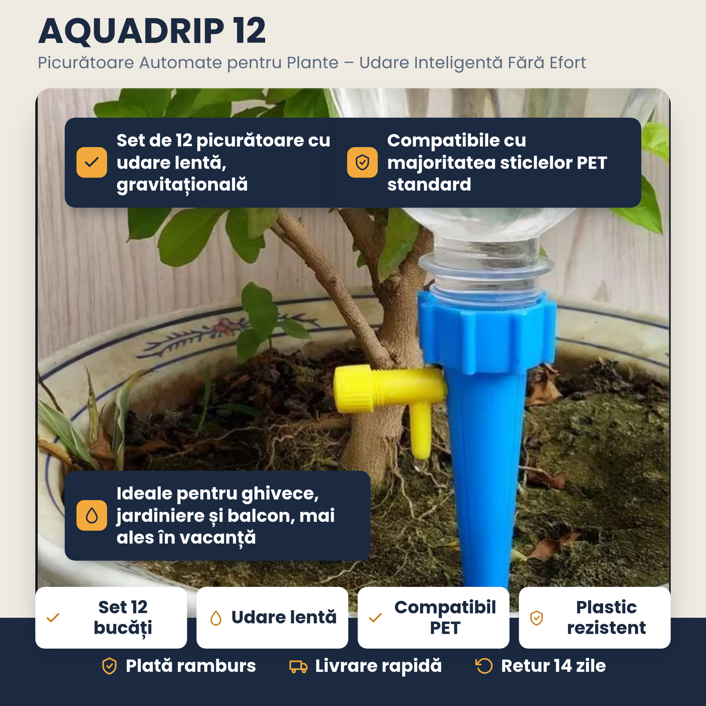AQUADRIP 12 – Picurătoare automată pentru plante – Set 12 bucăți, udare inteligentă fără efort