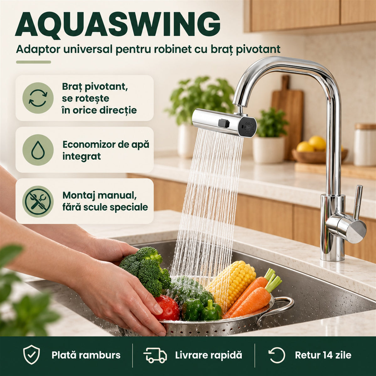 ADAPTOR ROBINET CU BRAȚ PIVOTANT - ECONOMISEȘTE APĂ (AQUASWING)