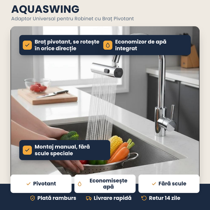 AQUASWING – Adaptor Universal pentru Robinet cu Braț Pivotant și Economizor de Apă