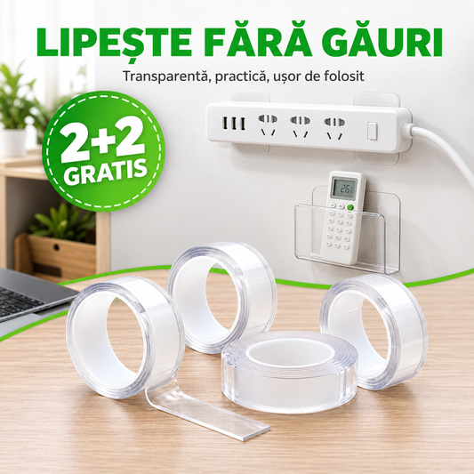 2+2 GRATIS - BANDĂ DUBLU ADEZIVĂ SILICON 3M - LIPEȘTE TOTUL, INVIZIBIL (GRIPTAPE)