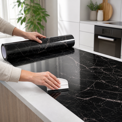 BLACKMARBLE – Tapet autocolant marmură negru – Transformă-ți mobila într-o clipă, fără renovare (60×300 cm)