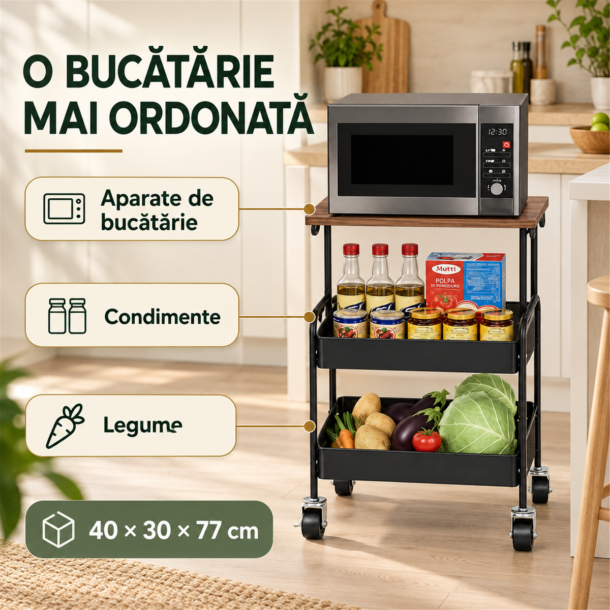 CĂRUCIOR METALIC CU 3 NIVELE - ORDINE PERFECTĂ ORIUNDE (CARTROLL)