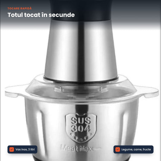CHOPPER 3L – Tocător Electric cu Vas din Inox, Compact și Ultra Rapid