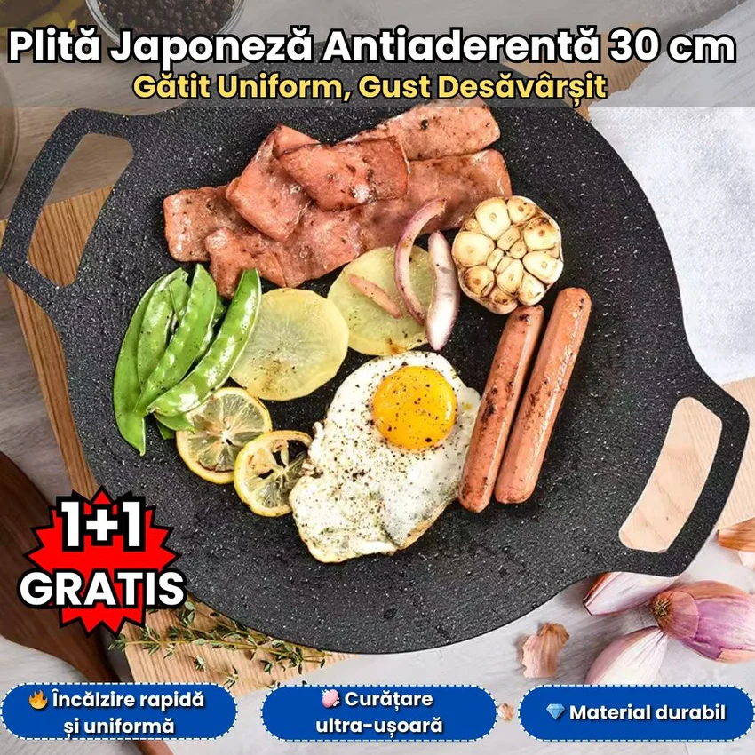 Plită Japoneză Antiaderentă 32 cm – Material Durabil, Gătit Uniform 1+1 GRATIS