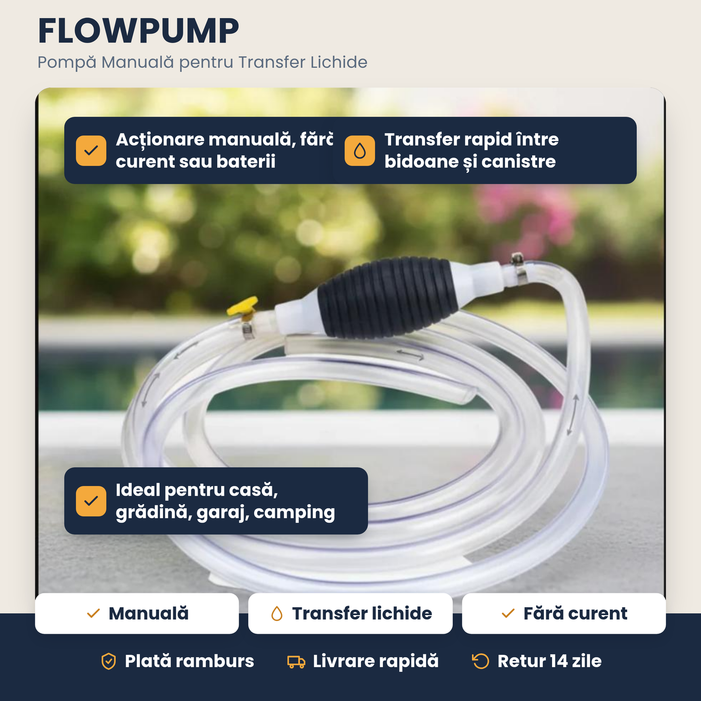 FLOWPUMP – Pompă Manuală pentru Transfer de Lichide, Simplu, Rapid și Eficient