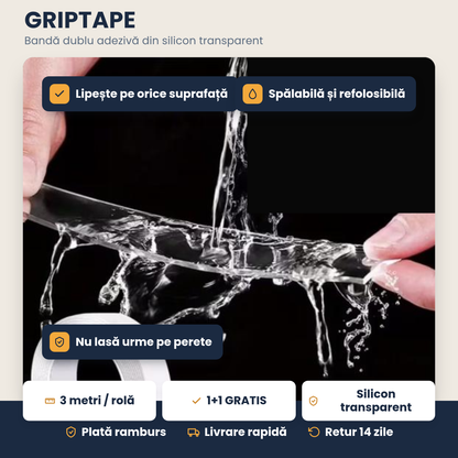 GRIPTAPE – Bandă magică dublu adezivă silicon transparent 1+1 GRATIS – Lipește totul, nu se vede nimic (Ivy Grip 3m)