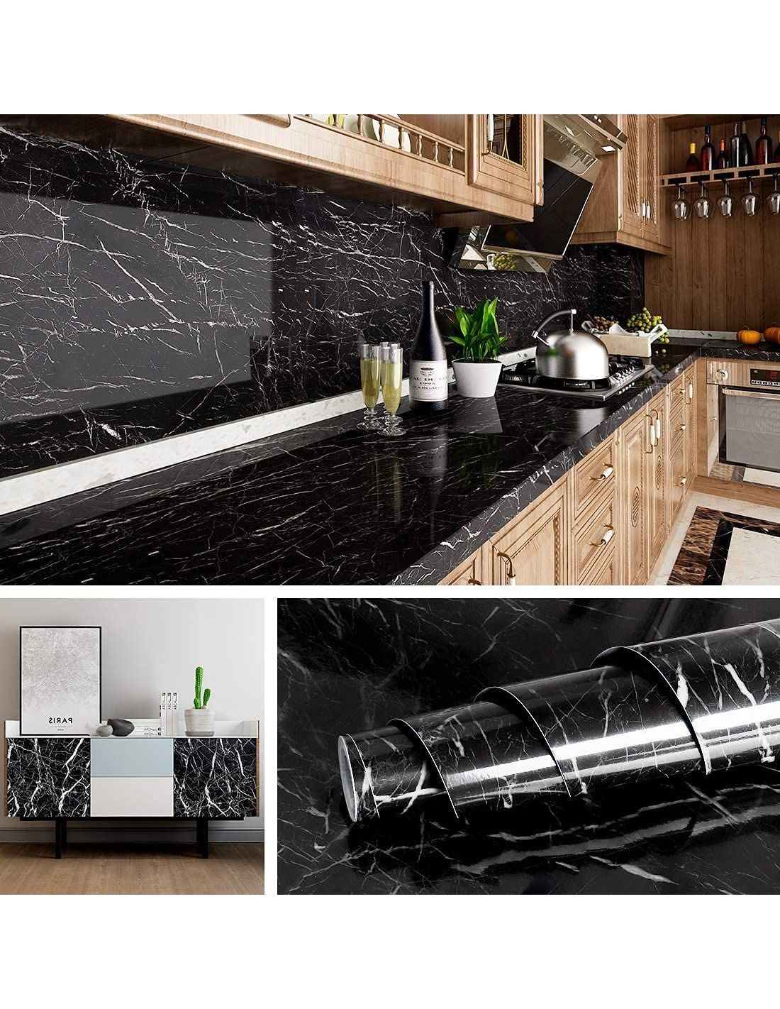 BLACKMARBLE – Tapet autocolant marmură negru – Transformă-ți mobila într-o clipă, fără renovare (60×300 cm)