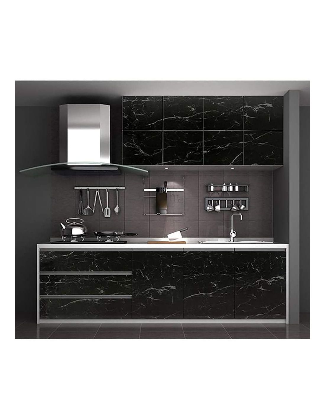 BLACKMARBLE – Tapet autocolant marmură negru – Transformă-ți mobila într-o clipă, fără renovare (60×300 cm)