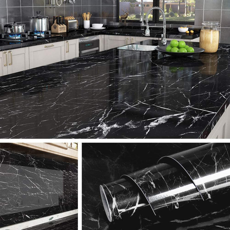 BLACKMARBLE – Tapet autocolant marmură negru – Transformă-ți mobila într-o clipă, fără renovare (60×300 cm)